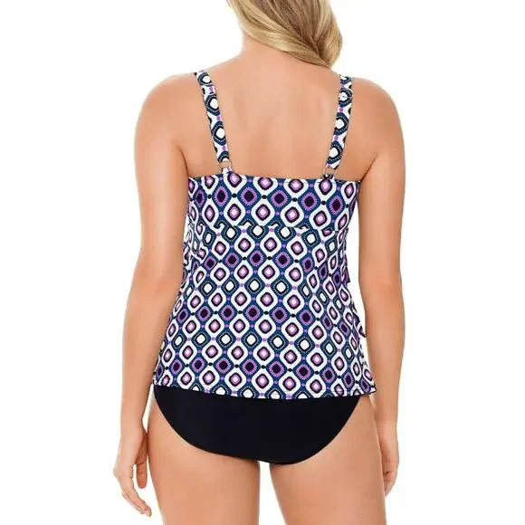 Swim Solutions Women Purple Tiered Tummy Control One-Piece Swimsuit Size US 8 - Picture 2 of 9